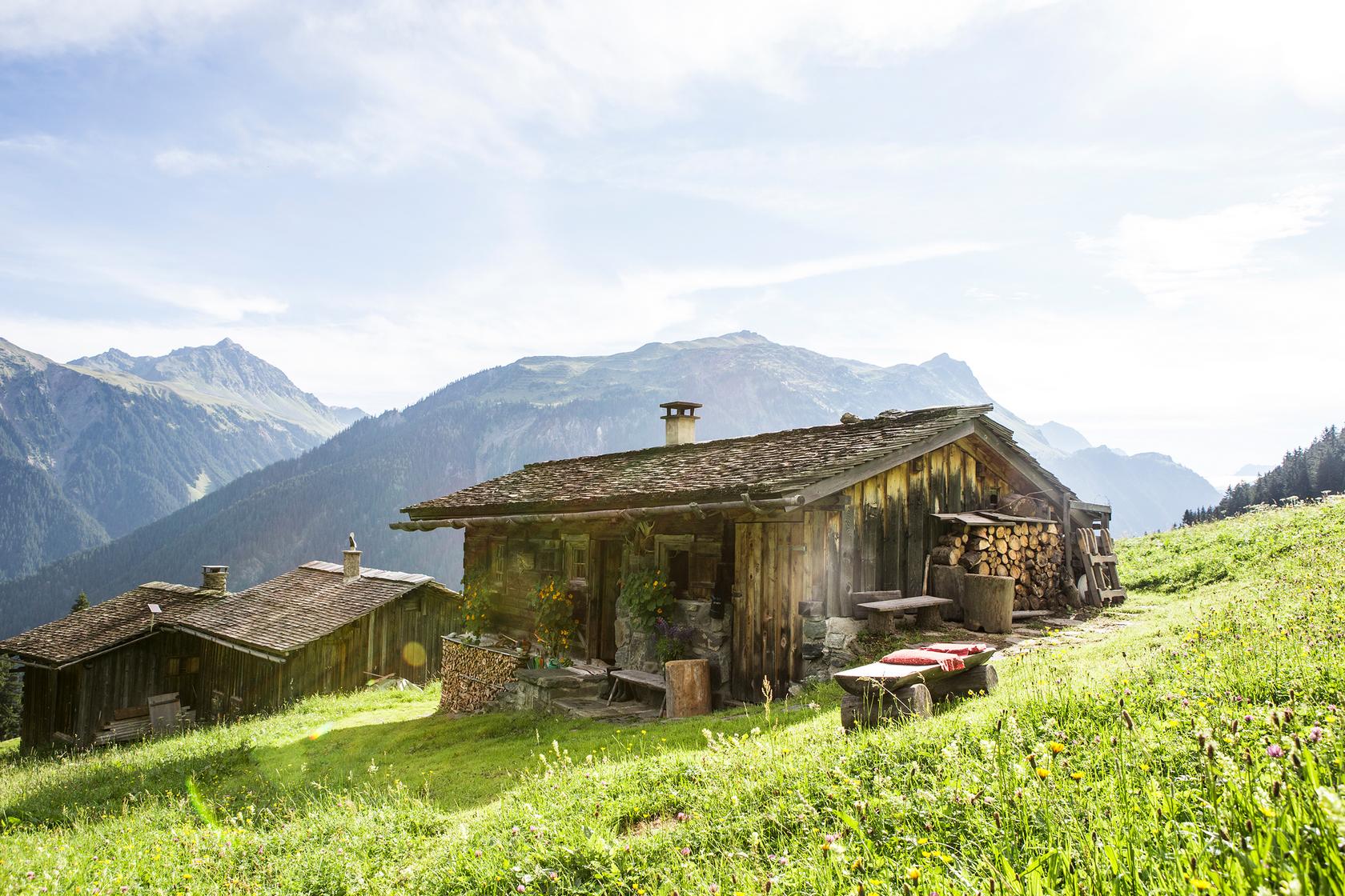 Blick auf traditionelles Maisäß